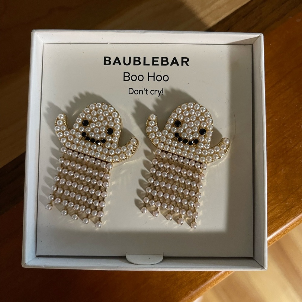 BaubleBar ghost White and Black Earrings Sparkling Statement Jewelry